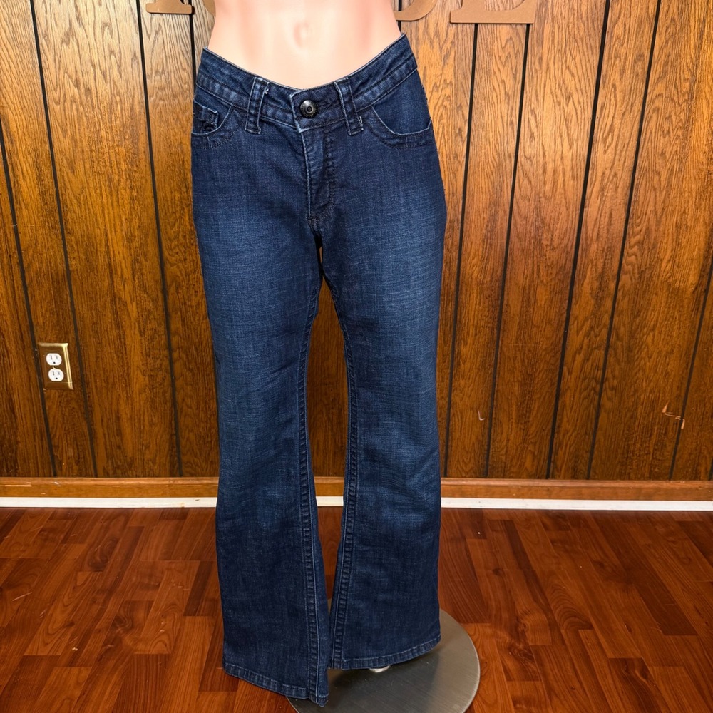 Y2K Dark Wash Low Rise Bootcut Jeans Lee Womens 8S Velvet Damask McBling Goth